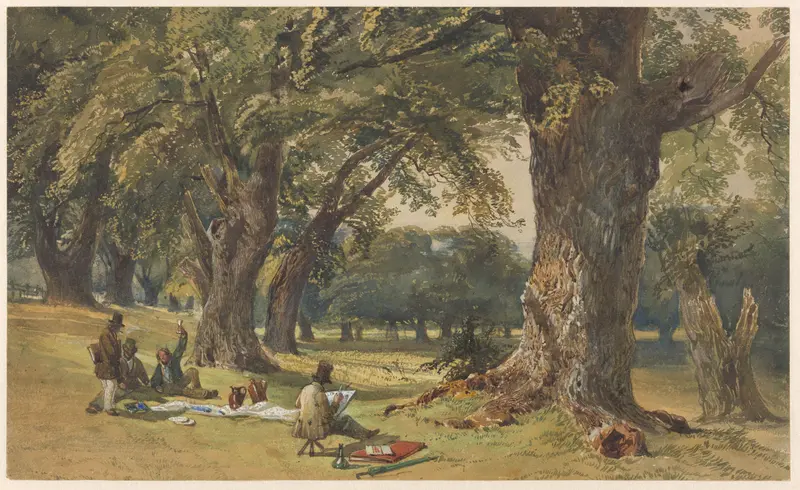 Landschap met vier kunstenaars Wall Art by William Collingwood Smith - High-Resolution Digital Print