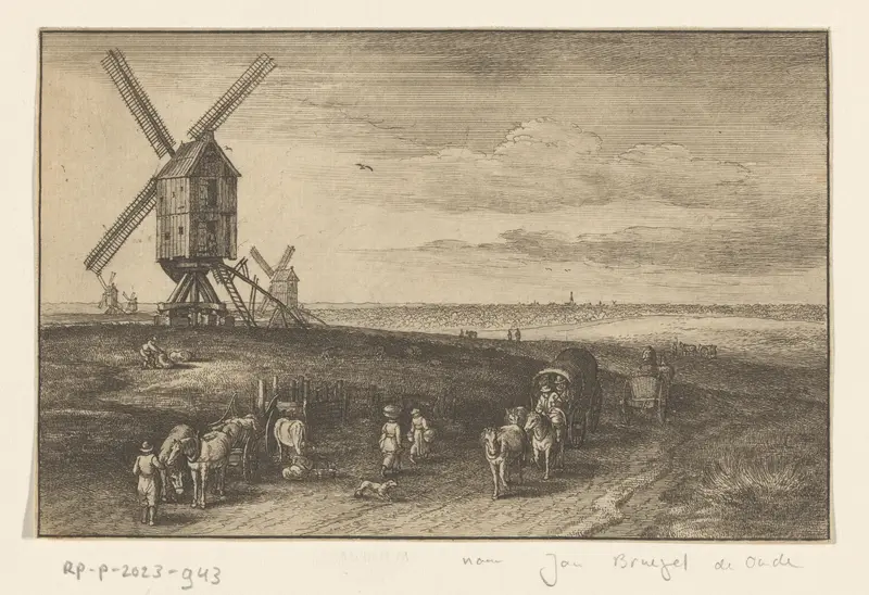 Landschap met vier windmolens Wall Art by Wenceslaus Hollar - High-Resolution Digital Print