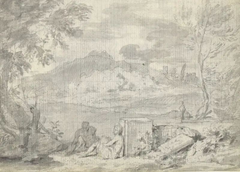 Landschap met vierkante steen Wall Art by Abraham Genoels (II) - High-Resolution Digital Print