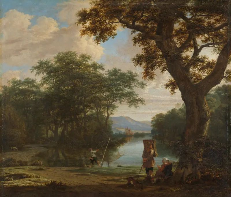 Landschap met visser met kruisnet Wall Art by Joris van der Haagen - High-Resolution Digital Print