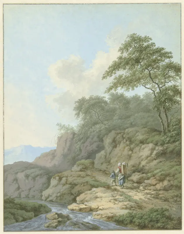 Landschap met vrouw en jongen onderweg Wall Art by Unknown - High-Resolution Digital Print