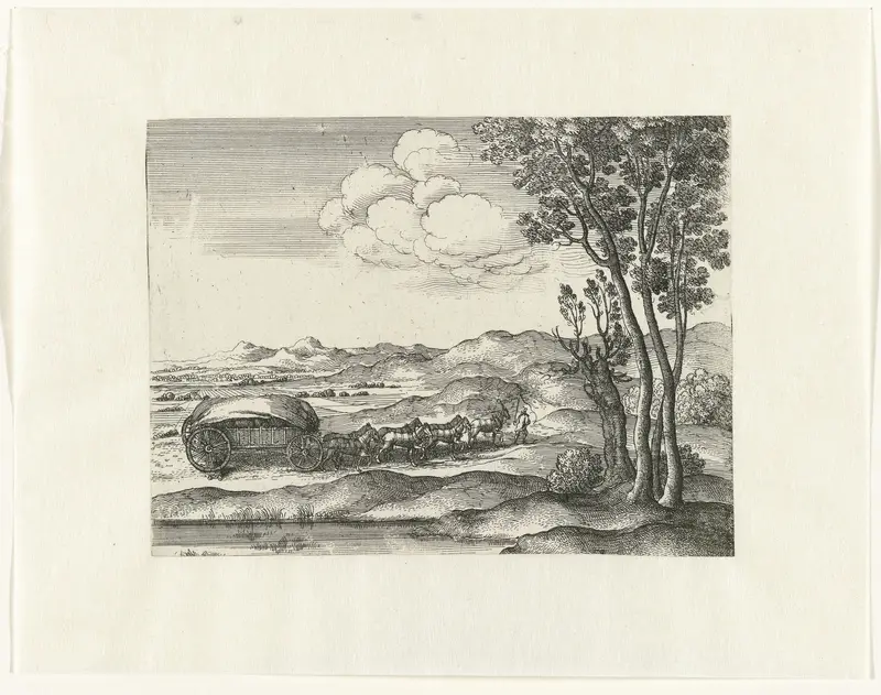 Landschap met wagen voortgetrokken door paarden Wall Art by Unknown - High-Resolution Digital Print