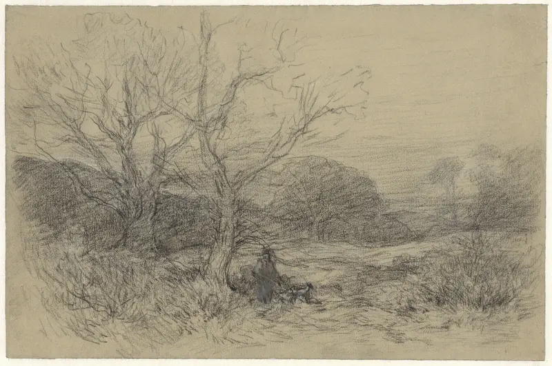 Landschap met wandelaar met hond Wall Art by Egbert Rubertus Derk Schaap - High-Resolution Digital Print