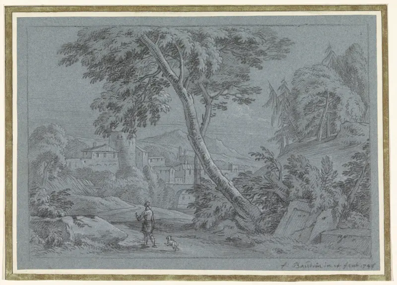 Landschap met wandelaar met hond Wall Art by Frans Boudewijns - High-Resolution Digital Print
