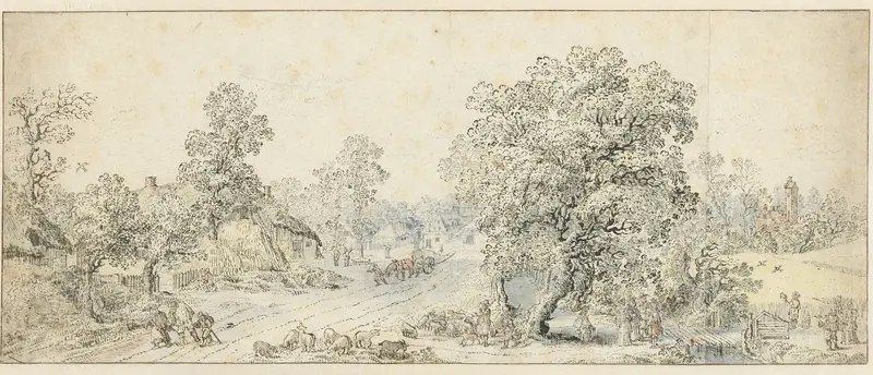 Landschap met wandelaars, een herder en veel andere figuren Wall Art by anonymous - High-Resolution Digital Print