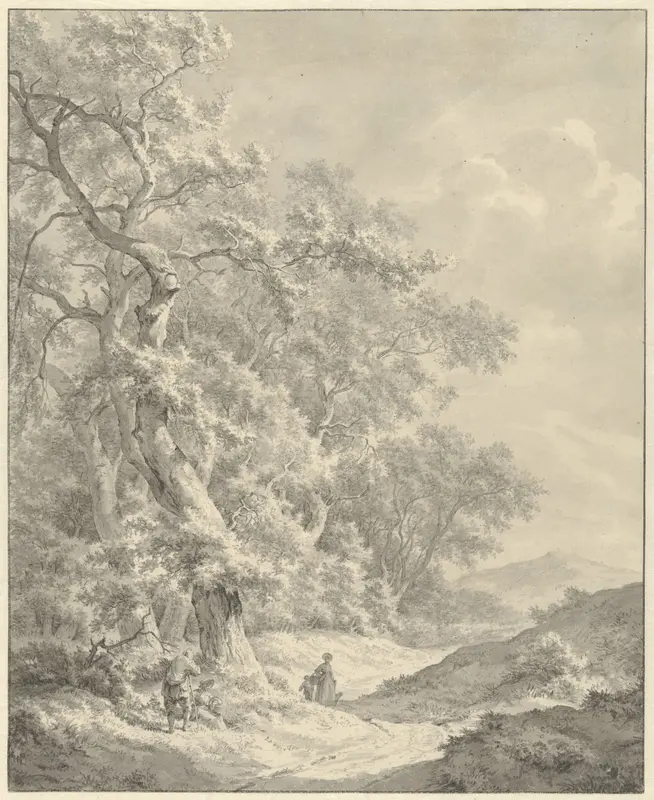 Landschap met wandelaars op pad langs bos Wall Art by Franciscus Andreas Milatz - High-Resolution Digital Print