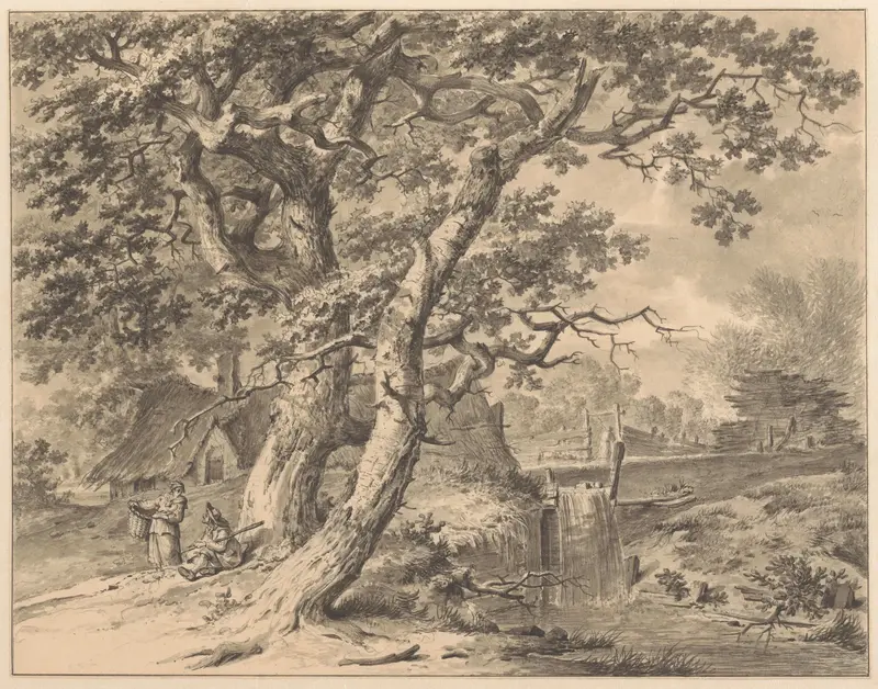 Landschap met watervalletje onder twee grote bomen Wall Art by Pieter Pietersz. Barbiers - High-Resolution Digital Print