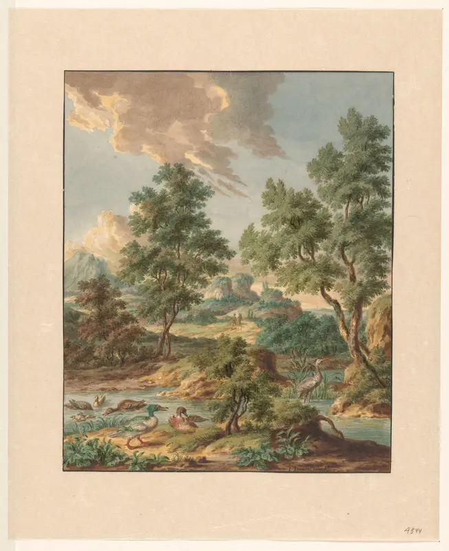 Landschap met watervogels in een poel Wall Art by Unknown - High-Resolution Digital Print