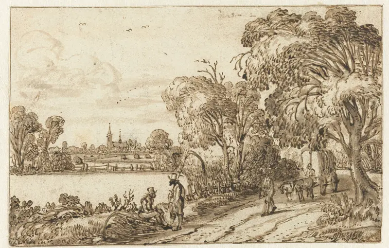 Landschap met weg tussen velden en bos Wall Art by Unknown - High-Resolution Digital Print