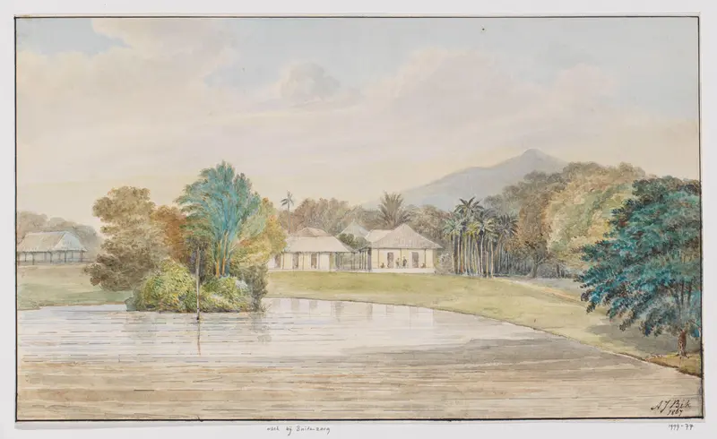 Landschap met woonhuis en vijver, West-Java Wall Art by Unknown - High-Resolution Digital Print