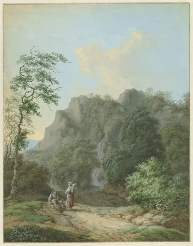 Landschap met zittende man en staande vrouw Wall Art by Unknown - High-Resolution Digital Print