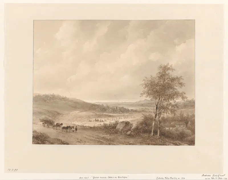 Landschap tussen Calais en Boulogne Wall Art by Andreas Schelfhout - High-Resolution Digital Print