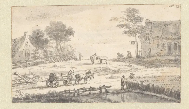 Landweg met een huis en een herberg Wall Art by Unknown - High-Resolution Digital Print