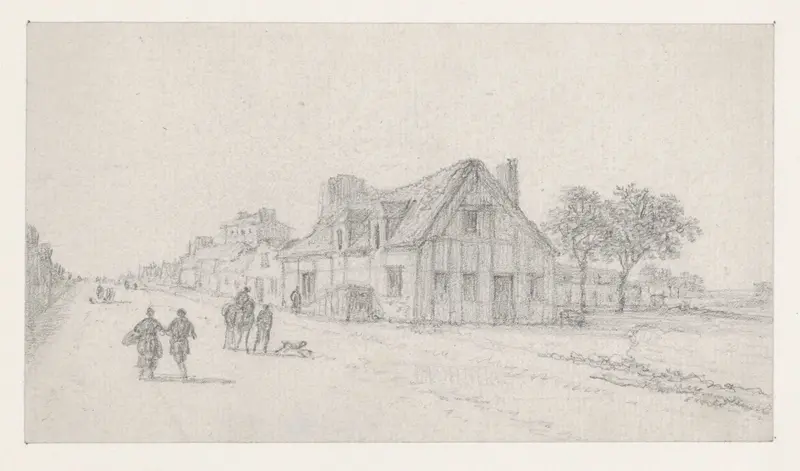 Landweg met voetgangers en ruiter, rechts een boerderij Wall Art by Georges Michel - High-Resolution Digital Print