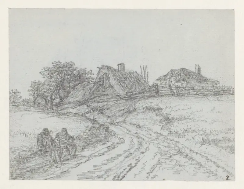 Landweg naar een boerderij; links twee zittende boeren Wall Art by Georges Michel - High-Resolution Digital Print