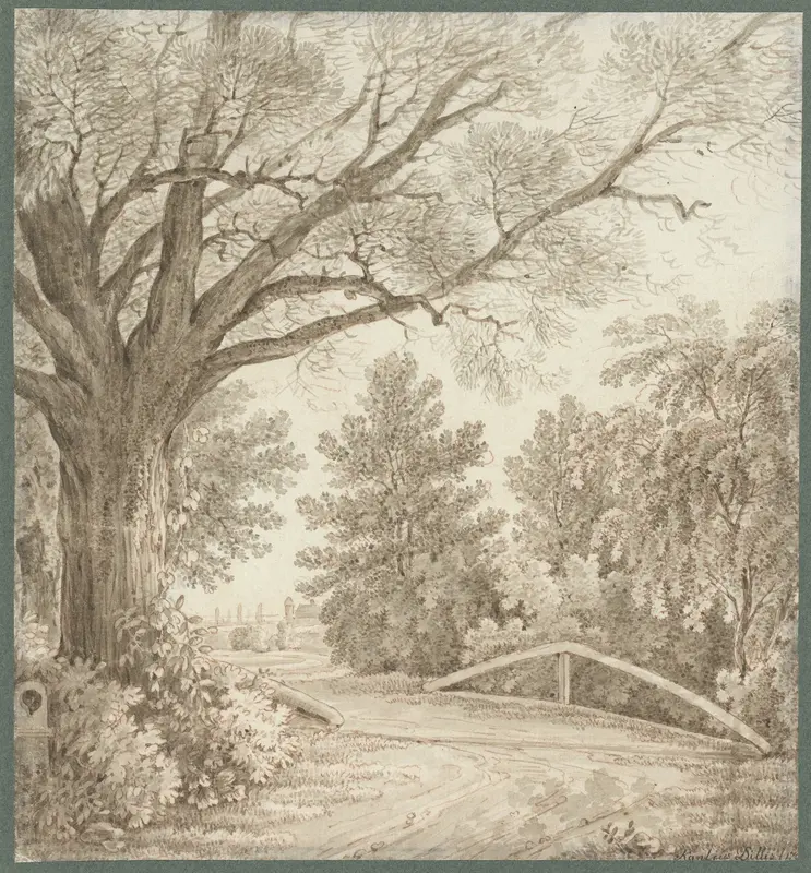 Landweg over eenvoudige brug bij zware boom Wall Art by Cantius Dillis - High-Resolution Digital Print