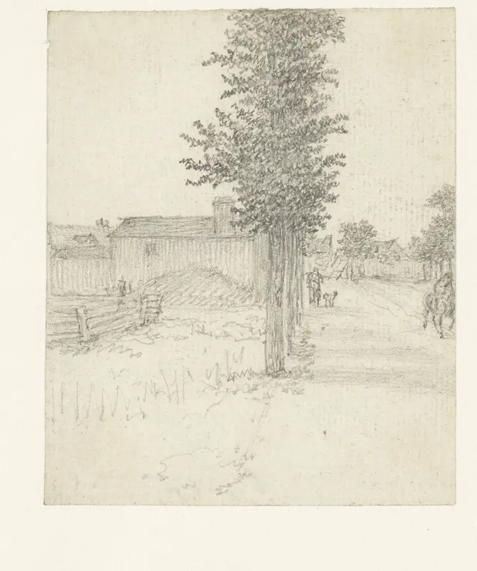 Landwegje met bomen links en enige huizen aan dezelfde kant Wall Art by Georges Michel - High-Resolution Digital Print