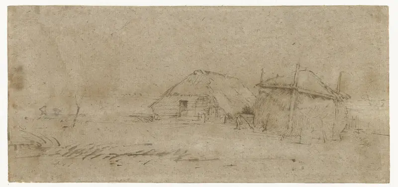 Langhuisboerderij met hooiberg in een polderlandschap Wall Art by Rembrandt van Rijn - High-Resolution Digital Print