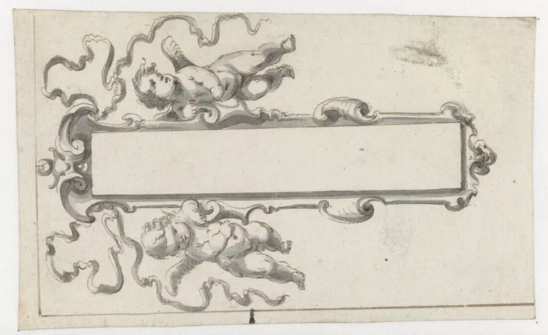 Langwerpige cartouche met twee putti Wall Art by Pieter Jansz - High-Resolution Digital Print