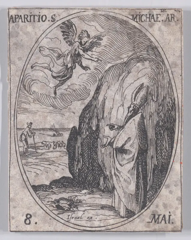 L'Apparition de S. Michel, archange (The Apparition of St. Michael, Archangel), May 8th, from "Les Images De Tous Les Saincts et Saintes de L'Année" (Images of All of the Saints and Religious Events of the Year) Wall Art by Jacques Callot - High-Resolution Digital Print