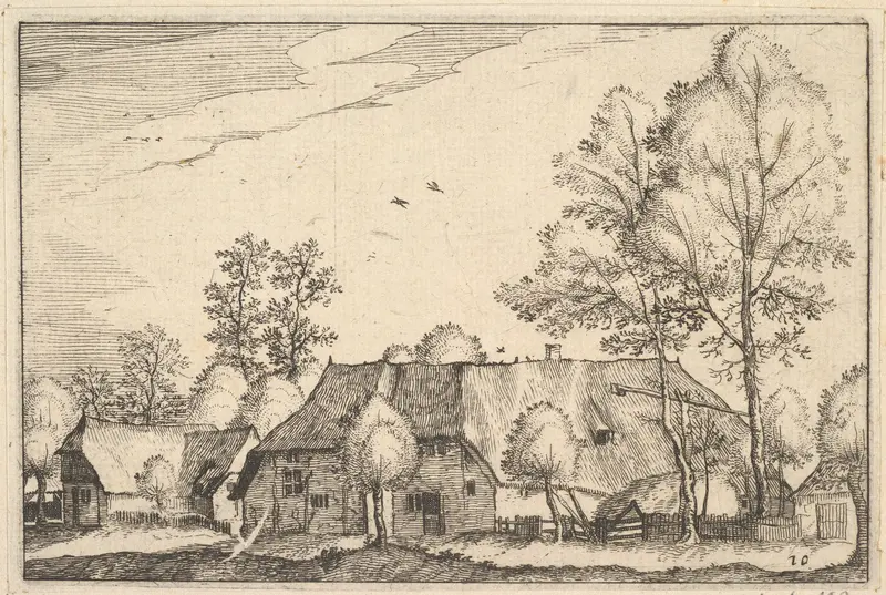 Large Farm, plate 10 from "Regiunculae et Villae Aliquot Ducatus Brabantiae" Wall Art by Claes Jansz. Visscher - High-Resolution Digital Print