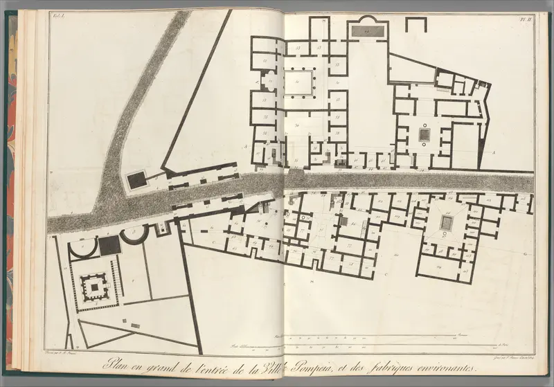Large plan of the entrance of the town of Pompeii, and its surrounding buildings, from "Antiquités de Pompeïa, tome premier, Antiquités de la Grande Grèce..." (Antiquities of Pompeii, volume one, Antiquities of Great Greece...), volume 1, plate 2 Wall Art by Francesco Piranesi - High-Resolution Digital Print