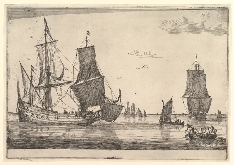 Large Sailing Vessel and Rowing Boat Wall Art by Reinier Nooms, called Zeeman - High-Resolution Digital Print