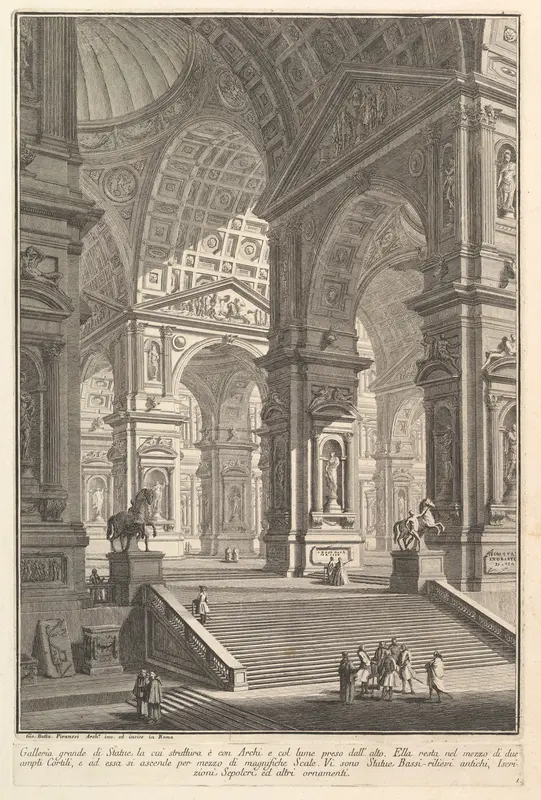Large sculpture gallery built on arches and lit from above... (Galleria grande di Statue, la cui struttura è con Archi e col lume preso dall'alto...), from "Prima Parte di Architettura, e Prospettive"