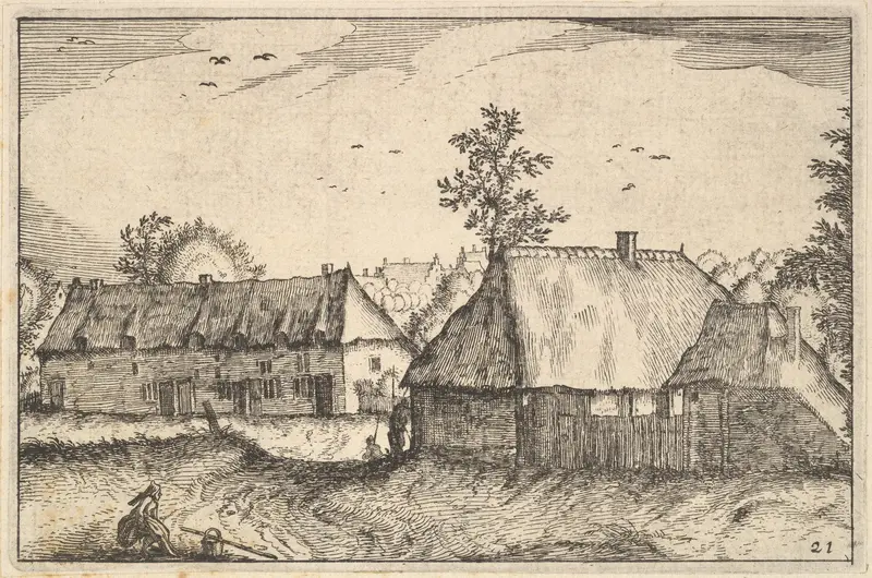 Large Sheds, plate 21 from "Regiunculae et Villae Aliquot Ducatus Brabantiae" Wall Art by Claes Jansz. Visscher - High-Resolution Digital Print