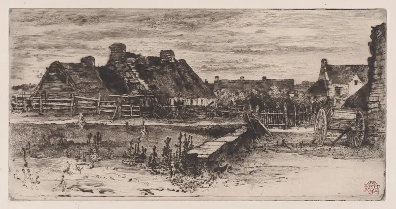 Large Thatched Cottages (Les Grandes Chaumières) Wall Art by Félix-Hilaire Buhot - High-Resolution Digital Print