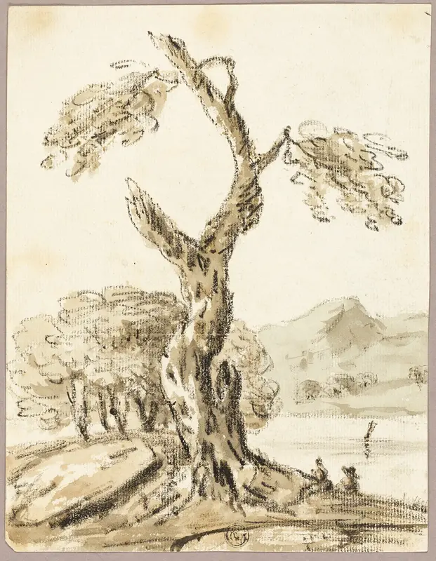 Large Tree with Lake and Mountains in Background Wall Art by Thomas Barker - High-Resolution Digital Print
