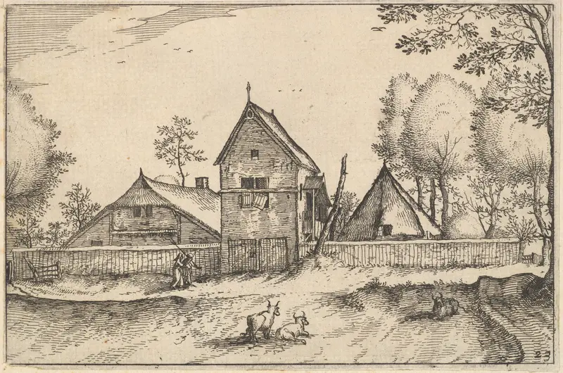 Large Walled Farm, plate 23 from "Regiunculae et Villae Aliquot Ducatus Brabantiae" Wall Art by Claes Jansz. Visscher - High-Resolution Digital Print