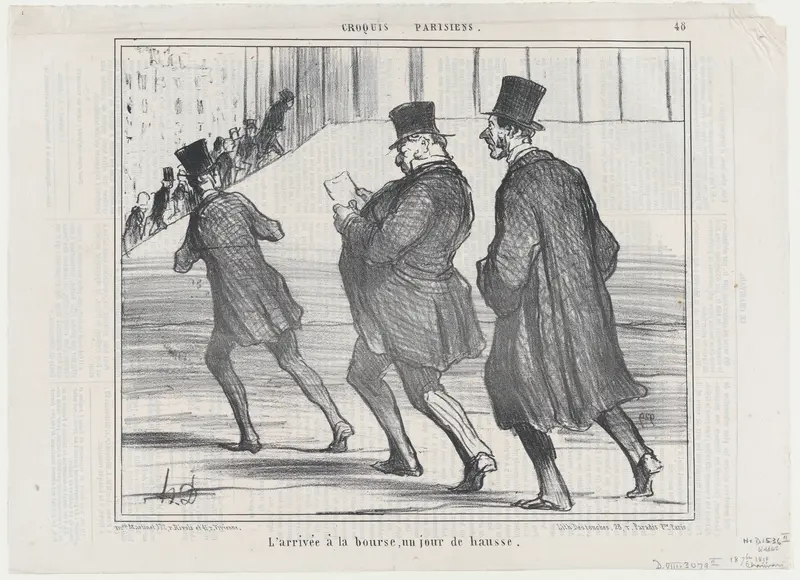L'arrivée à la bourse, un jour de hausse, from Croquis Parisiens, published in Le Charivari, September 18, 1858 Wall Art by Honoré Daumier - High-Resolution Digital Print