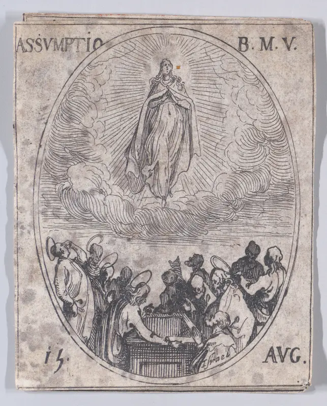 L'Assomption de la Sainte Vierge (The Assumption of the Virgin), August 15th, from "Les Images De Tous Les Saincts et Saintes de L'Année" (Images of All of the Saints and Religious Events of the Year) Wall Art by Jacques Callot - High-Resolution Digital Print
