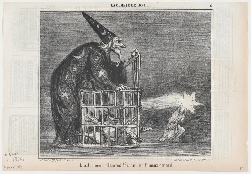 L'astronome allemand lâchant un fameux canard, from La Comète de 1857, published in Le Charivari, March 17, 1857 Wall Art by Honoré Daumier - High-Resolution Digital Print
