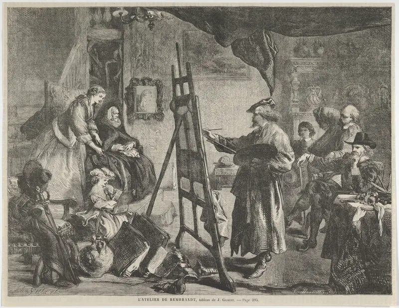 L'Atelier de Rembrandt, tableau de J. Gilbert (Rembrandt's Studio, a painting by J. Gilbert), from "L'Univers Illustré," p. 395 Wall Art by William Luson Thomas - High-Resolution Digital Print