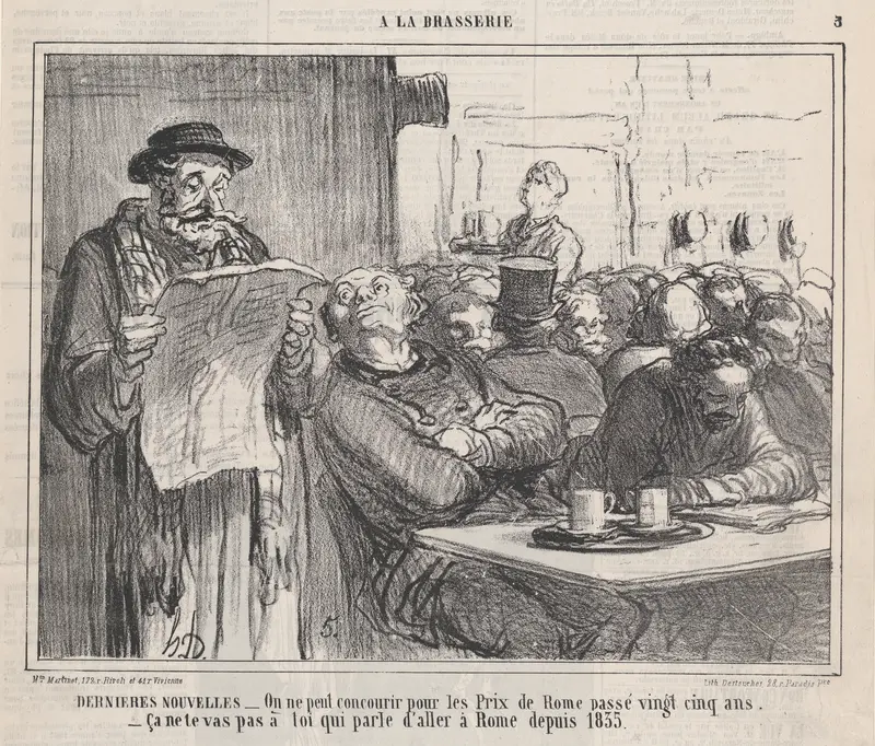 Latest news, from 'In the pub,' published in Le Charivari, December 30, 1863 Wall Art by Honoré Daumier - High-Resolution Digital Print