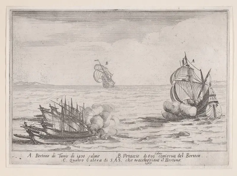 L'Attaque (The Attack), from "Les Combats de Quatre Galères" (The Battles of Four Galleys) Wall Art by Jacques Callot - High-Resolution Digital Print