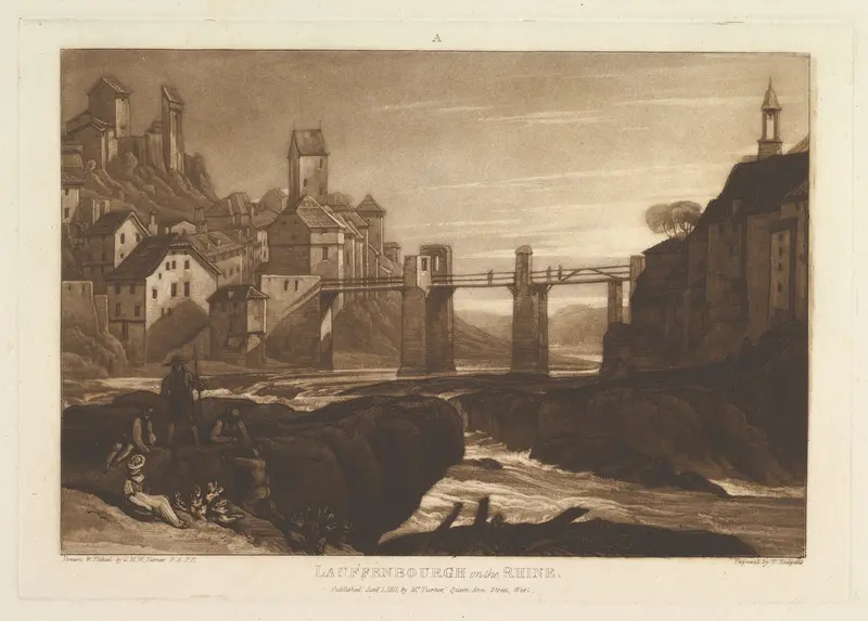 Lauffenbourgh on the Rhine, part VI, plate 31 from "Liber Studiorum" Wall Art by Joseph Mallord William Turner - High-Resolution Digital Print