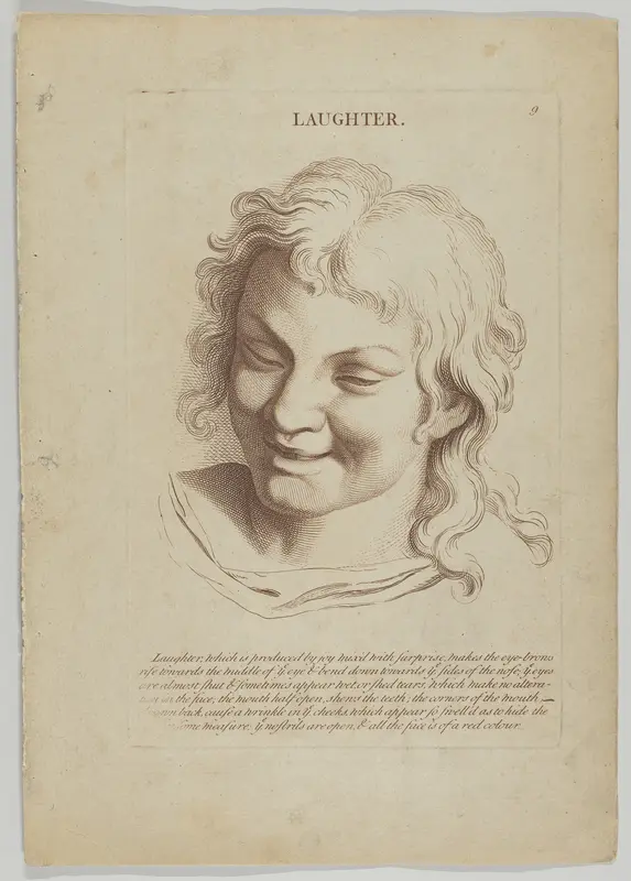 Laughter, plate 10 from "Heads Representing the Various Passions of the Soul; as they are Expressed in the Human Countenance: Drawn by that Great Master Monsieur Le Brun" Wall Art by Anonymous, British, 18th century - High-Resolution Digital Print
