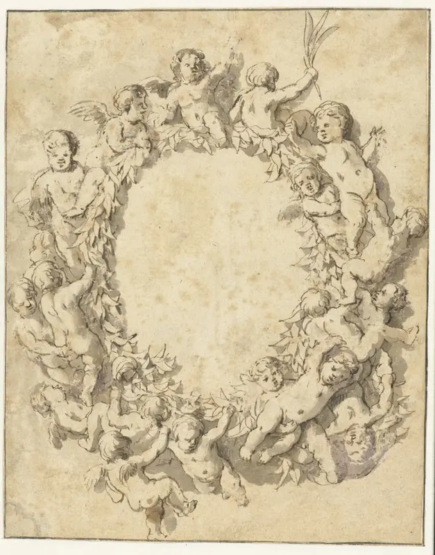 Lauwerkrans omgeven met putti Wall Art by Unknown - High-Resolution Digital Print