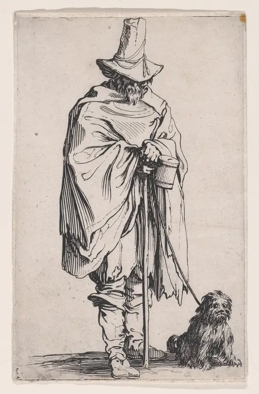 L'Aveugle et son Chien (The Beggar and his Dog), from "Les Gueux suite appelée aussi Les Mendiants, Les Baroni, ou Les Barons" (The Beggars, also called the Barons) Wall Art by Jacques Callot - High-Resolution Digital Print