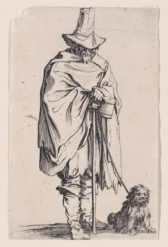 L'Aveugle et son Chien (The Blind Man and his Dog), from "Les Gueux suite appelée aussi Les Mendiants, Les Baroni, ou Les Barons" (The Beggars, also called the Barons) Wall Art by Jacques Callot - High-Resolution Digital Print