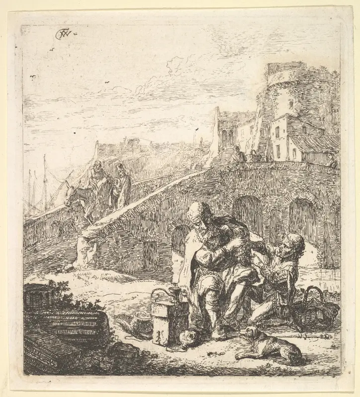 Lazarillo Stealing Grapes from the Poor Blind Beggar Wall Art by Thomas Wijck - High-Resolution Digital Print