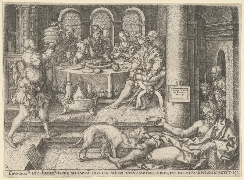 Lazarus at the Rich Man's Gate, from "The Parable of the Rich Man and Lazarus" Wall Art by Heinrich Aldegrever - High-Resolution Digital Print