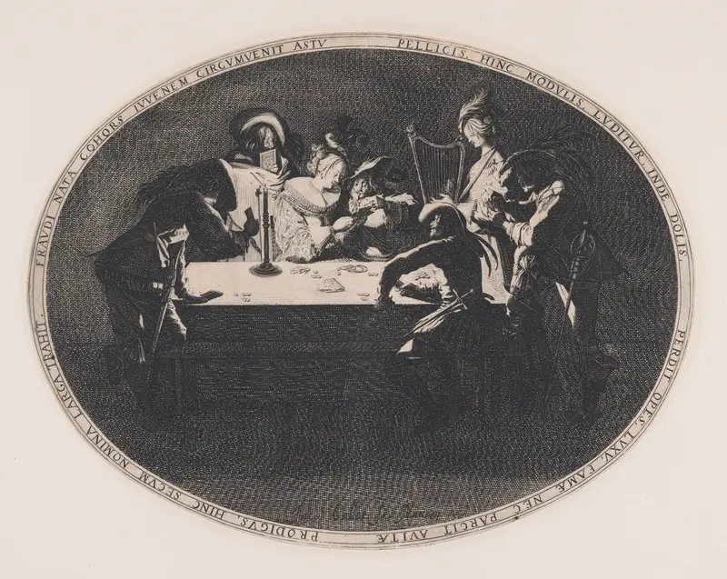 Le Brelan, pièce appelée aussi Les Joueurs de Cartes et L'Enfant Produgue Trompé par une Troupe de Filous (Three of a Kind, also called The Card Players and The Prodigal Son Tricked by a Group of Thieves) Wall Art by Jacques Callot - High-Resolution Digital Print