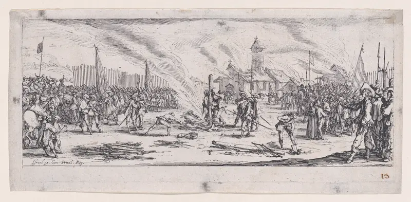 Le Bûcher (The Pyre), from Les Misères et les Mal-Heures de la Guerre (The Miseries and Misfortunes of War), plate 13 Wall Art by Jacques Callot - High-Resolution Digital Print