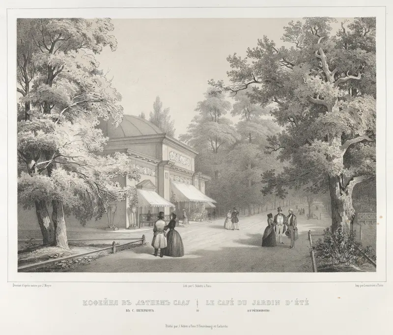 Le Café au Jardin d'été à St. Pétersbourg, from "Vues pittoresques des palais & jardins impériaux aux environs de St. Petersbourg" Wall Art by J. Meyer - High-Resolution Digital Print
