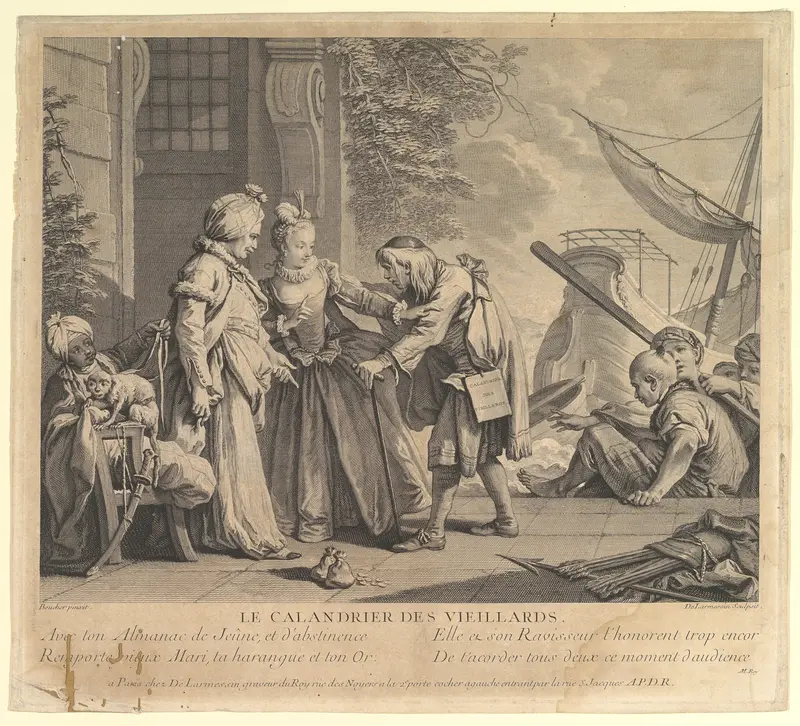 Le Calandrier des Vieillards (The Calendar of Old Men, from Suite d'Estampes Nouvelles pour les Contes de la Fontaine (Series of New Prints for the Tales of La Fontaine) by Nicolas de Larmessin III - High-Resolution Digital Print