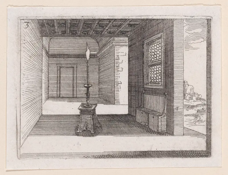 Le Chandelier (The Candlabra), plate 3 from "Lux Claustri ou La Lumière du Cloitre" (The Light of the Cloisters) Wall Art by Jacques Callot - High-Resolution Digital Print